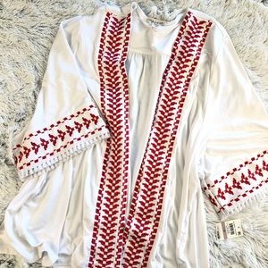 Bohemian style embroidered white shawl
